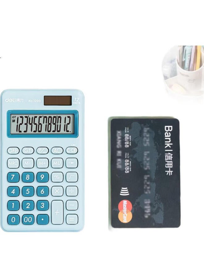 Deli Dual Power Portable Stylish Calculator, Slim Body With Silicone Buttons, Cute Desktop Calculator For 4Th Grade Students, Learning Supplies, Light Blue 1200 - Image 3