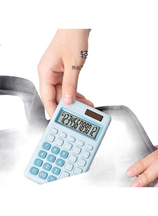 Deli Dual Power Portable Stylish Calculator, Slim Body With Silicone Buttons, Cute Desktop Calculator For 4Th Grade Students, Learning Supplies, Light Blue 1200 - Image 1