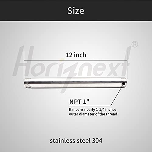 Horiznext stainless steel 304 pipe nipple npt 1” male threaded cast fitting, 12 inches length tube sleeve extension connector, schedule 40 conduit hose adapter - Image 2