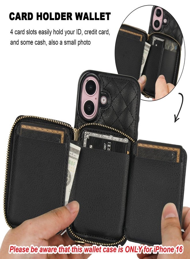 Bocasal Crossbody Wallet Case for iPhone 16, RFID Blocking PU Leather Zipper Handbag Purse Flip Cover, Kickstand Folio Case with Card Slots Holder Wrist Strap Lanyard 5G 6.1 Inch (Black) - Image 4