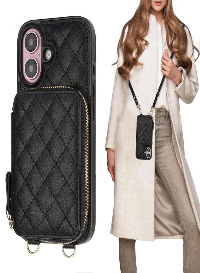 Bocasal Crossbody Wallet Case for iPhone 16, RFID Blocking PU Leather Zipper Handbag Purse Flip Cover, Kickstand Folio Case with Card Slots Holder Wrist Strap Lanyard 5G 6.1 Inch (Black) - Image 1