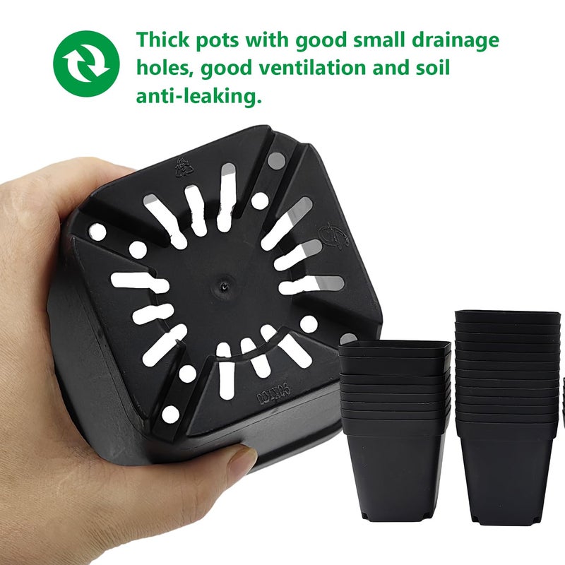 RooTrimmer Square Nursery Pots 3.54Inches 90 Pcs Seedling Flower Post Plastic Thick Seed Start Germination for Plant Propagation,Sturdy Suit for 1020 Trays(Black,3.54Inches,90Pcs) - Image 5