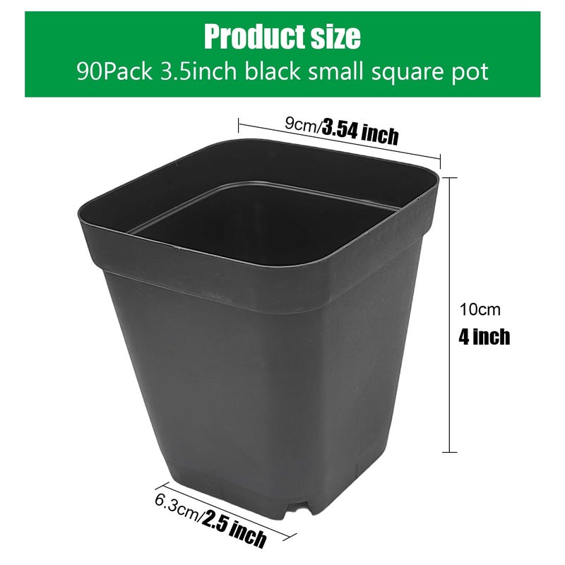 RooTrimmer Square Nursery Pots 3.54Inches 90 Pcs Seedling Flower Post Plastic Thick Seed Start Germination for Plant Propagation,Sturdy Suit for 1020 Trays(Black,3.54Inches,90Pcs) - Image 2