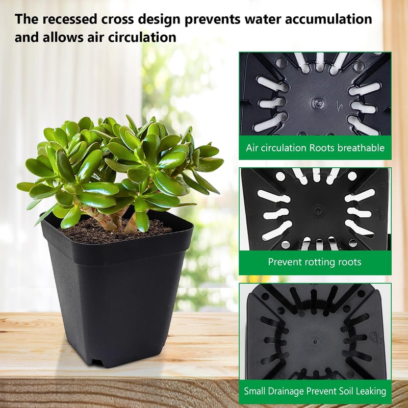 RooTrimmer Square Nursery Pots 3.54Inches 90 Pcs Seedling Flower Post Plastic Thick Seed Start Germination for Plant Propagation,Sturdy Suit for 1020 Trays(Black,3.54Inches,90Pcs) - Image 4