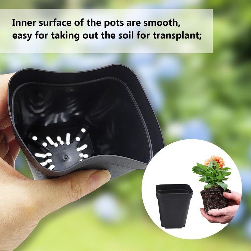 RooTrimmer Square Nursery Pots 3.54Inches 90 Pcs Seedling Flower Post Plastic Thick Seed Start Germination for Plant Propagation,Sturdy Suit for 1020 Trays(Black,3.54Inches,90Pcs) - Image 3
