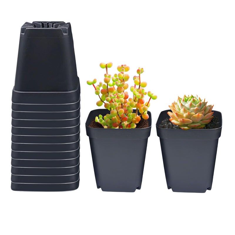 RooTrimmer Square Nursery Pots 3.54Inches 90 Pcs Seedling Flower Post Plastic Thick Seed Start Germination for Plant Propagation,Sturdy Suit for 1020 Trays(Black,3.54Inches,90Pcs) - Image 1