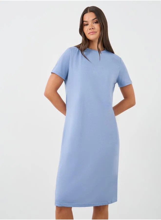 ستايلي Styli Solid Short Sleeve Sleep T-Shirt Dress