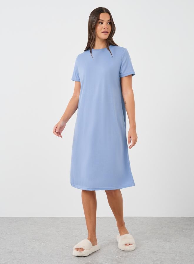 Styli Solid Short Sleeve Sleep T-Shirt Dress - Image 1