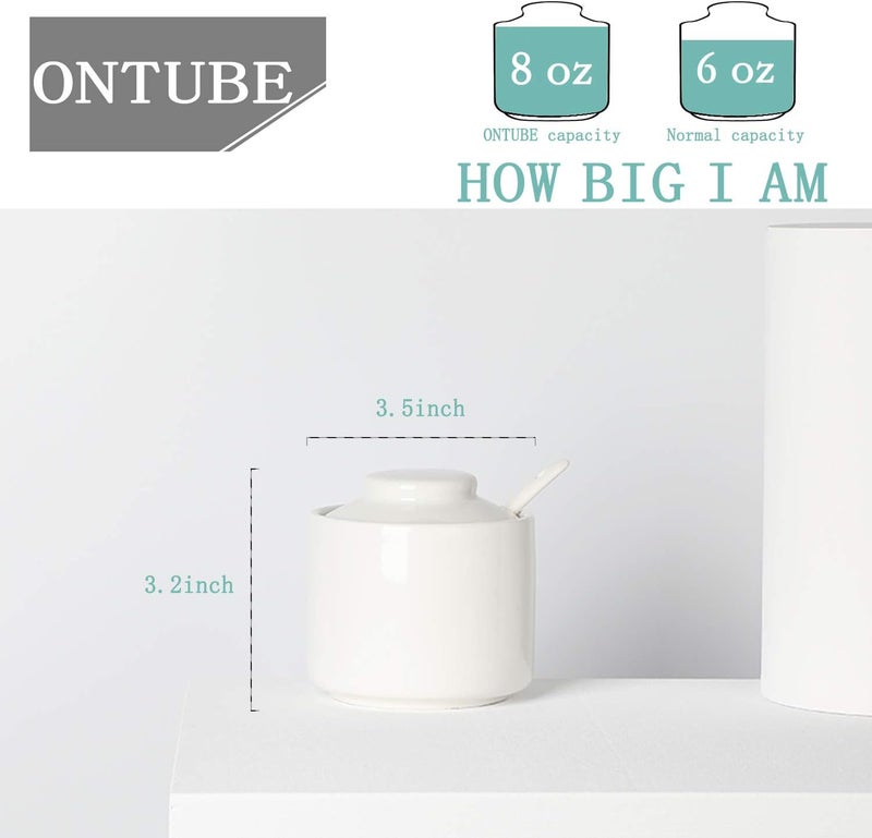 ONTUBE Ceramic Sugar Bowl with Lid and Spoon,Porcelain Seasoning Box Salt Bowl,8oz - Image 2