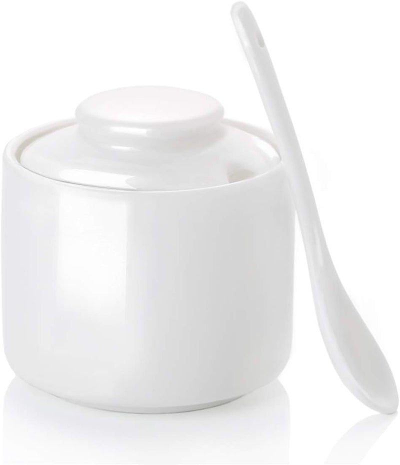 ONTUBE Ceramic Sugar Bowl with Lid and Spoon,Porcelain Seasoning Box Salt Bowl,8oz - Image 1