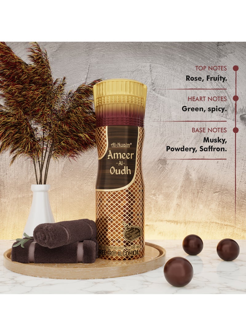 Al Nuaim Al-Nuaim Ameer Al Oudh Alcohol Free Deodorant for Men & Women - 200ml | Long Lasting Body Spray - Image 3