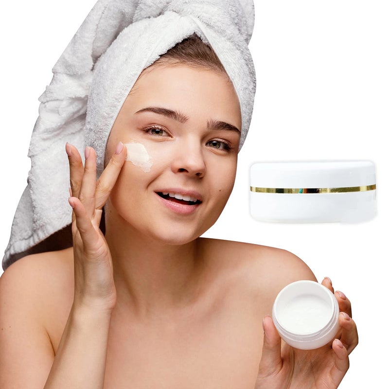 Myoc MYOC White Plastic Jar Storage Container with Dome Shape Golden Rim Portable Refillable  Reusable Cosmetic Empty Screw Cap Jar for Preparations of Face Cream Lip Balm Lotion Gel Each 50 GM Pack of 12  - Image 4