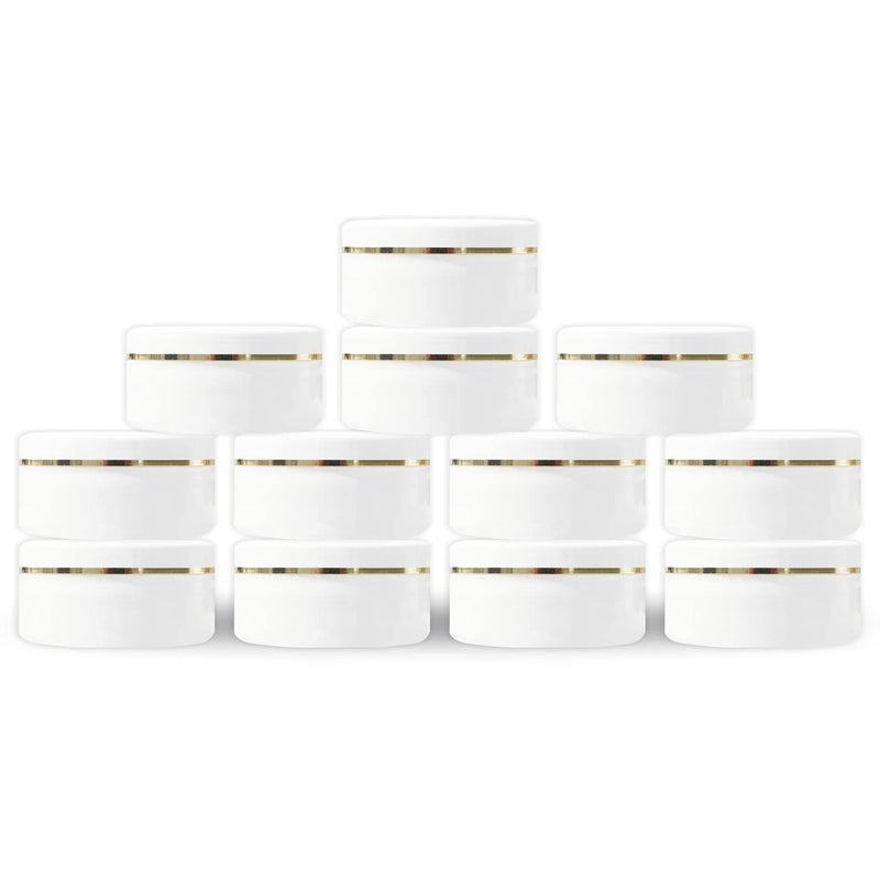 Myoc MYOC White Plastic Jar Storage Container with Dome Shape Golden Rim Portable Refillable  Reusable Cosmetic Empty Screw Cap Jar for Preparations of Face Cream Lip Balm Lotion Gel Each 50 GM Pack of 12  - Image 1