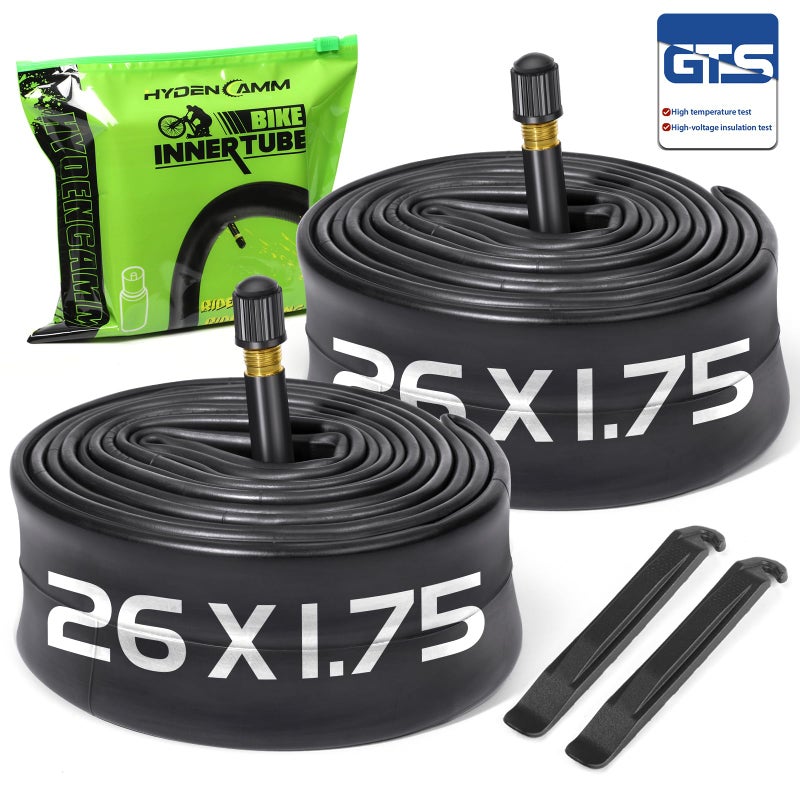 Hydencamm 2-Pack Bike Tubes 26" x 1.75/2.125 AV Valve, 26x2.125 Bicycle Tube Compatible with 26x1.75 26 x 1.95 26 x 2.10 26 x 2.125, 26" Bike Rubber Tubes for Road/MTB/City Bikes by Hydencamm (2 of One Size) - Image 1