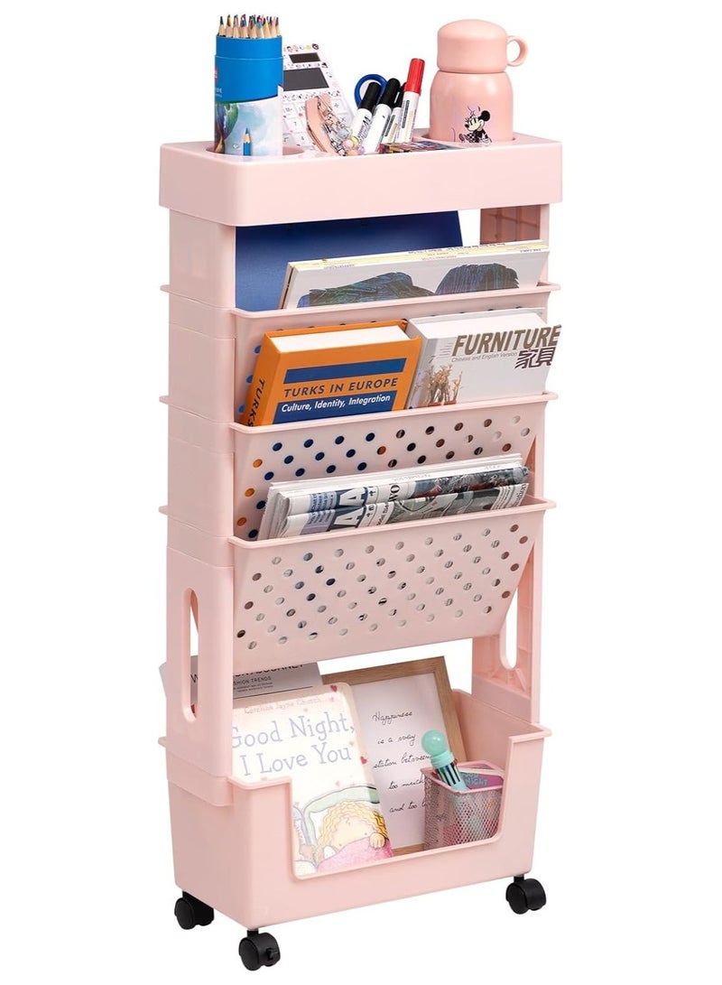 ميكسد 5 طبقة من فائدة الأداة المساعدة متعددة الوظائف رفوف كتب تخزين متحركة مع عجلات قابلة للقفل لدراسة مكتب غرفة المعيشة مطبخ المكاتب - Image 1