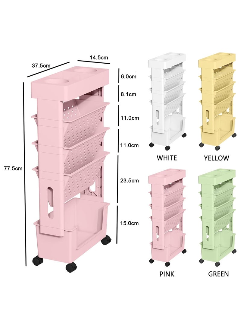ميكسد 5 طبقة من فائدة الأداة المساعدة متعددة الوظائف رفوف كتب تخزين متحركة مع عجلات قابلة للقفل لدراسة مكتب غرفة المعيشة مطبخ المكاتب - Image 2