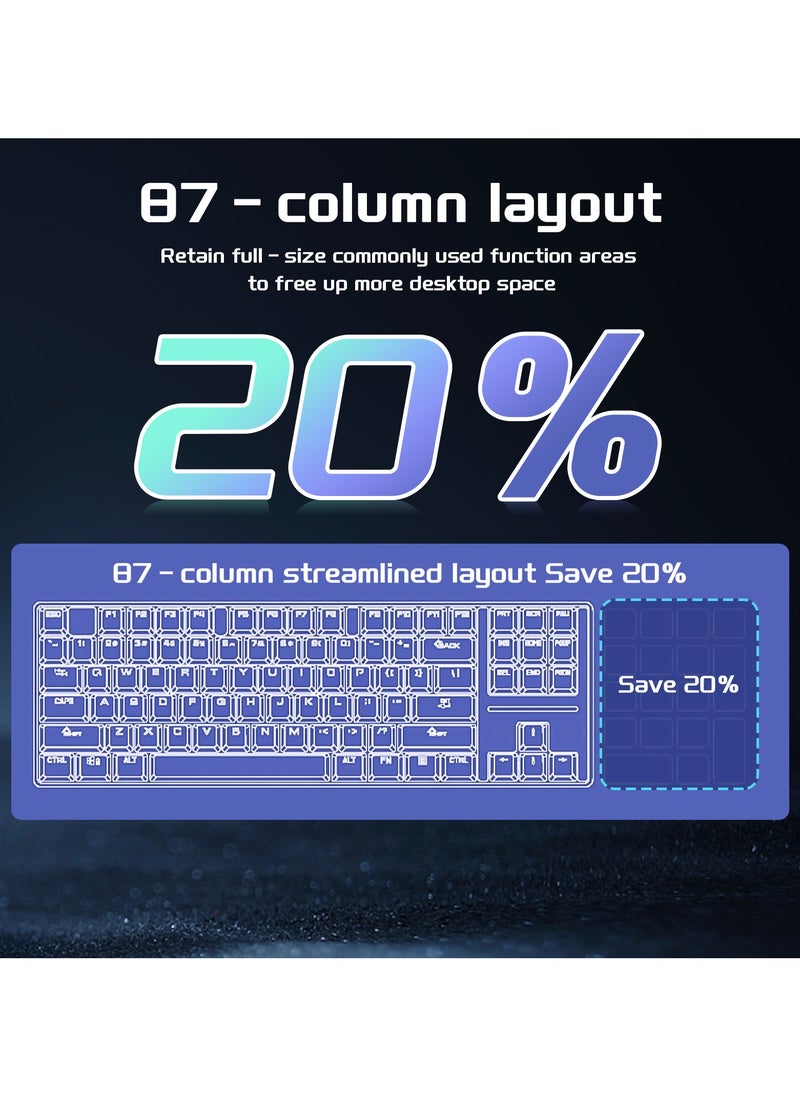 INFOSUN - MK87 Gaming Keyboard, 87-Key Tri-Mode Link, 5.0/2.4G Wireless/Wired Full-Key Hot-Swap Hybrid Backlight Mechanical Keyboard for Windows PC Gamers - Green/White - Image 1