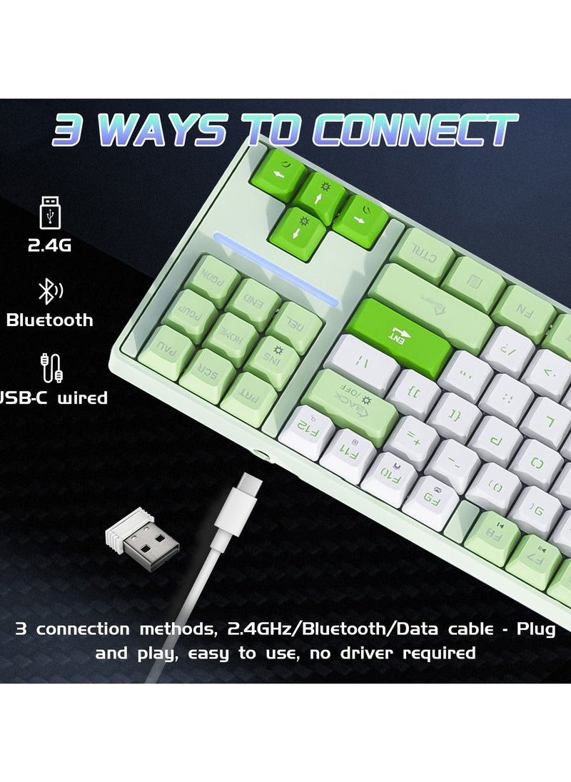 INFOSUN - MK87 Gaming Keyboard, 87-Key Tri-Mode Link, 5.0/2.4G Wireless/Wired Full-Key Hot-Swap Hybrid Backlight Mechanical Keyboard for Windows PC Gamers - Green/White - Image 1