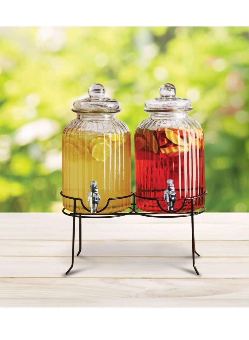 3-Piece Set Contemporary Design Glass Dispenser Carafe and Base Clear 