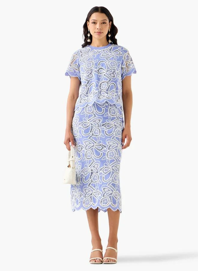 ايكونيك Iconic Cotton Crop Top with Cutwork Embroidery