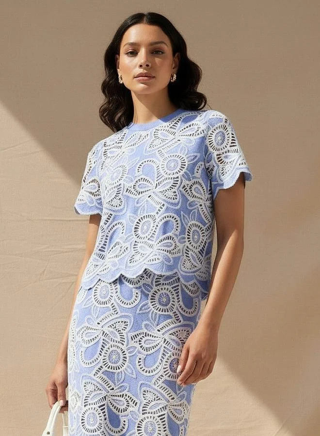Iconic Iconic Cotton Crop Top with Cutwork Embroidery