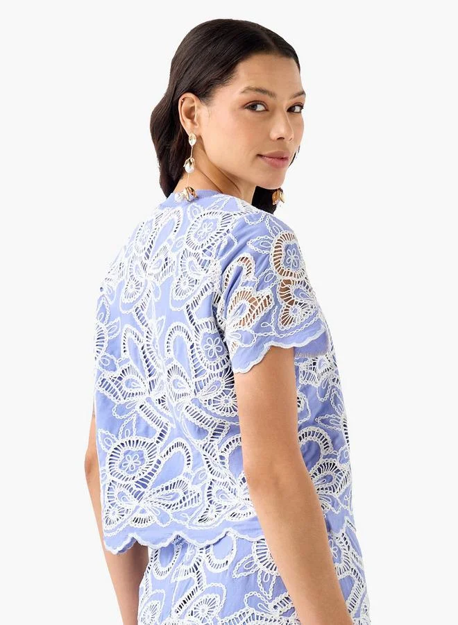 Iconic  Iconic Cotton Crop Top with Cutwork Embroidery for Women | Best Price UAE