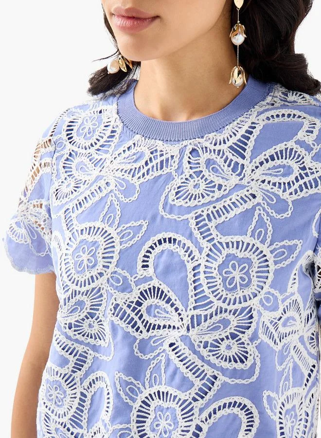 Iconic  Iconic Cotton Crop Top with Cutwork Embroidery for Women | Best Price UAE