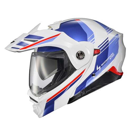 ScorpionEXO AT960 Modular Adventure Street Motorcycle Helmet with Bluetooth Ready Speaker Pockets DOT ECE Approved Monk WhiteBlue Medium - Image 1