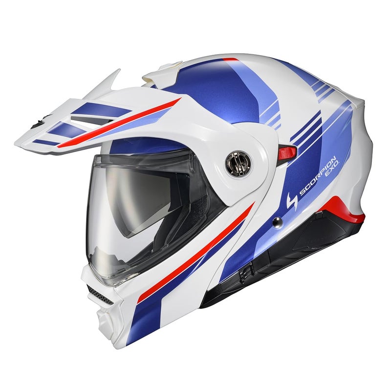 ScorpionEXO AT960 Modular Adventure Street Motorcycle Helmet with Bluetooth Ready Speaker Pockets DOT ECE Approved Monk WhiteBlue Medium - Image 2
