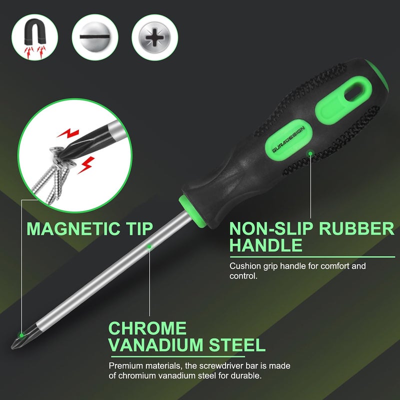 GURADESIGN 7-Piece Magnetic Screwdrivers Set, 4 Phillips and 3 Flat, Professional Cushion Grip Screwdriver Set - Image 3