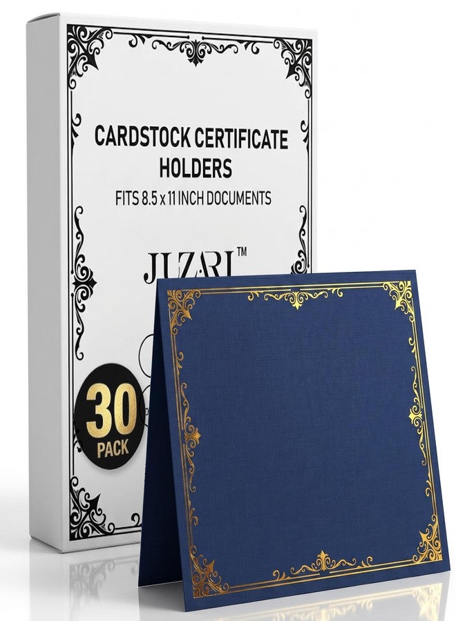 JUZARI 30 Pack Double Sided Certificate Holders 8.5x11 Blue - Heavyweight 300gsm Cardstock Diploma Holder - Dual Certificate Folder Letter Size Award Certificate for Graduation with Gold Foil Diploma Cover - Image 1