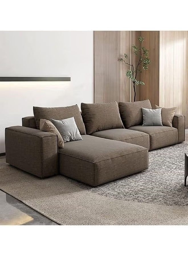 Al Zakharef Furniture Rabeena L-Shape Linen Fabric Corner Sofa Set – Luxury Sectional Couch for Living Room with Strong Wood Frame & Free Pillows – Modern L-Shape Sofa Color Dark Brown- Right Side - Image 1