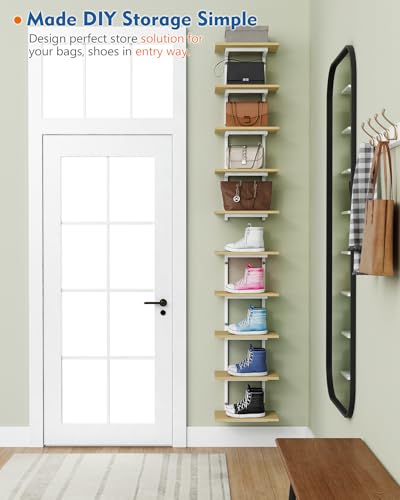 Harwaya White and Natural Tiered Wall Shelf Unit, 5 Tier Display Floating Shelves, Deep Hanging Wall Shelving Unit for Living Room Plants TV, Bedroom Books, Office Décor (White and Natural Wood) - Image 3