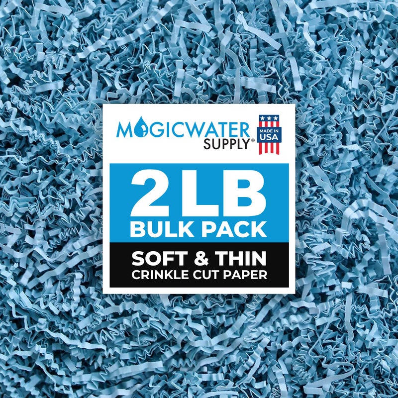 MagicWater Supply 2 LB Baby Blue Soft Thin Crinkle Cut Paper Shred Filler great for Gift Wrapping Basket Filling Birthdays Weddings Anniversaries Valentines Day and other occasions