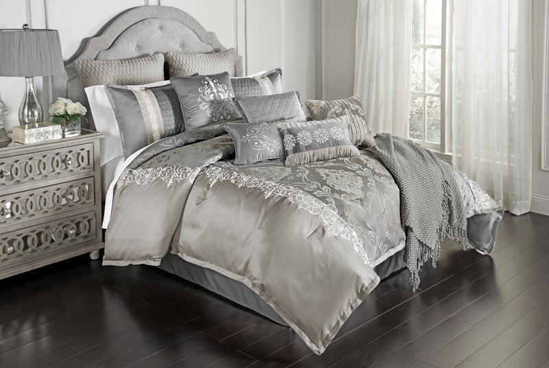 Riverbrook Home Elegant Collection Comforter Set King Kacee  Platinum 12Piece Set