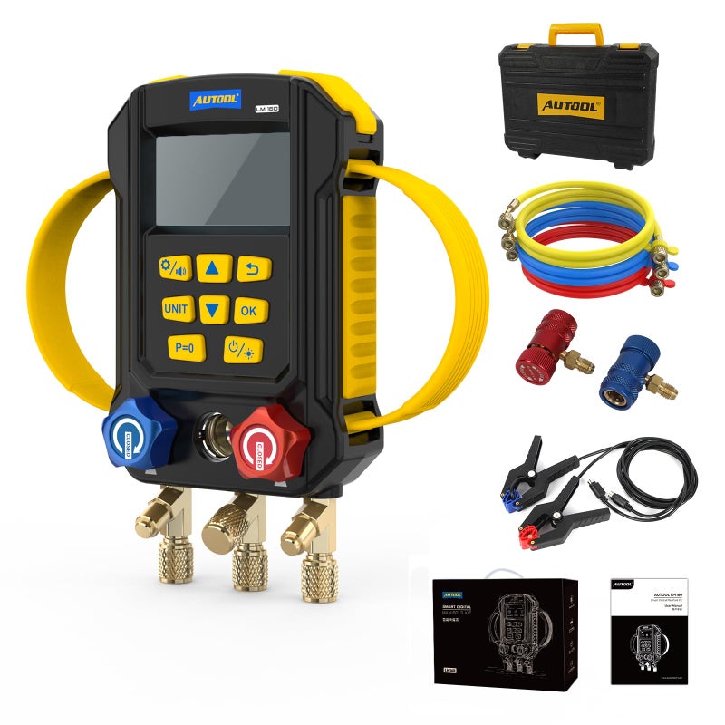 Autool جهاز قياس مانيفولد رقمي AUTOOL، مجموعة شحن المبرد HVAC 95، قياسات فراغ HVAC، ضغط HVAC، اختبار إحكام الهواء، أجهزة قياس رقمية HVAC متوافقة مع المبردات R1234YF و R134A و R404A، LM160 - Image 2