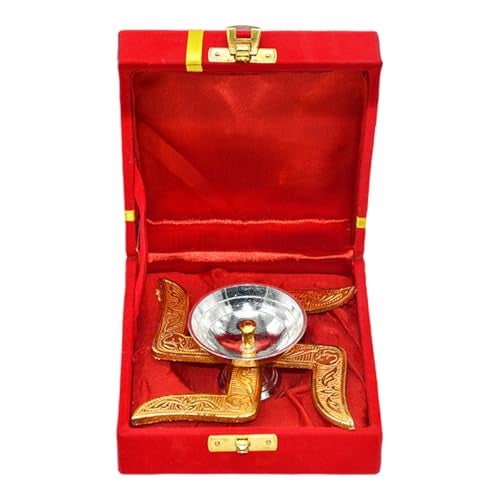 Saugat Traders Diwali Corporate Gift - Swastik Diya with Velvet Gift Box for Client, Office Employees, Friends Home Decor - Puja Spiritual Return Gift Set - Image 1