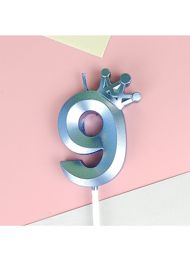 l&wen Crown Birthday Candles, Metallic Number Candles with Holders, Glitter Party Candles for Birthday, Wedding, Anniversary, Party Decorations (Number 9, Blue)  - Image 1