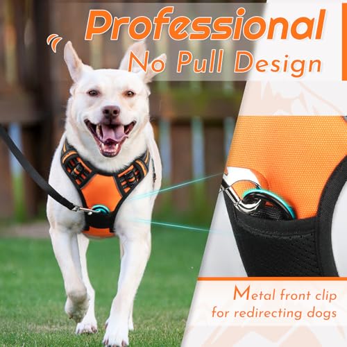 Eagloo Dog Harness for Large Dogs, No Pull Service Vest with Reflective Strips and Control Handle, Adjustable and Comfortable for Walking, No Choke Pet Harness with 2 Metal Rings, Orange, XL - Image 3
