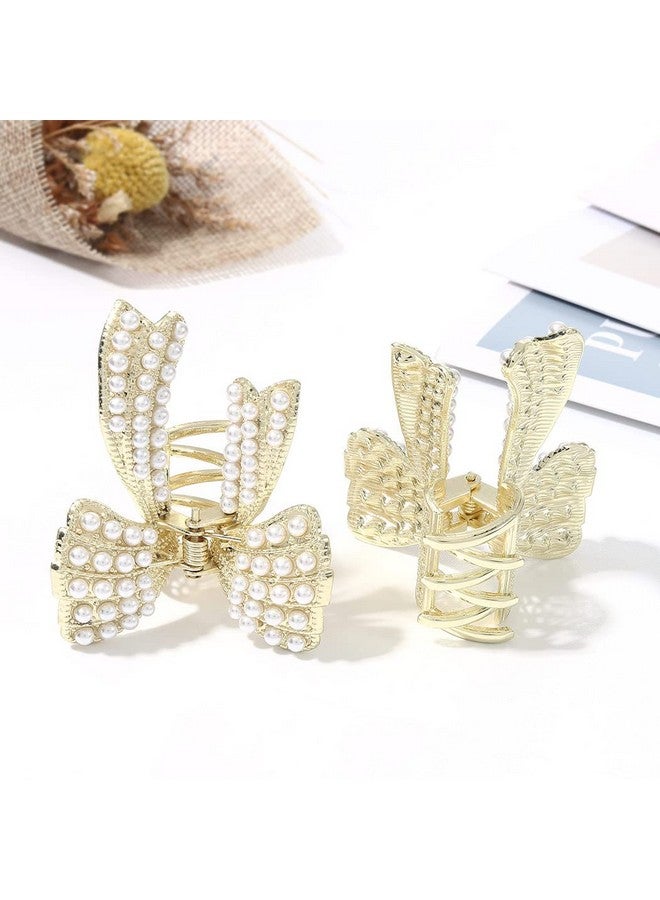 بريني مشابك شعر لؤلؤية من المعدن الذهبي مع مشابك شعر على شكل فيونكة ومشابك شعر غير قابلة للانزلاق وإكسسوارات شعر للنساء والفتيات (عبوة من قطعتين) - Image 1