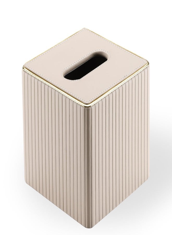 KINGFOM Square Tissue Box Cover, PU Leather Tissue Box Holder for Kleenexs with Magnetic Bottom Cover for Facial Tissues/Napkins, Office & Living Room Decor Box Beige - Image 2