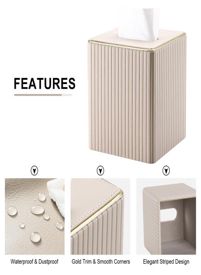 KINGFOM Square Tissue Box Cover, PU Leather Tissue Box Holder for Kleenexs with Magnetic Bottom Cover for Facial Tissues/Napkins, Office & Living Room Decor Box Beige - Image 4