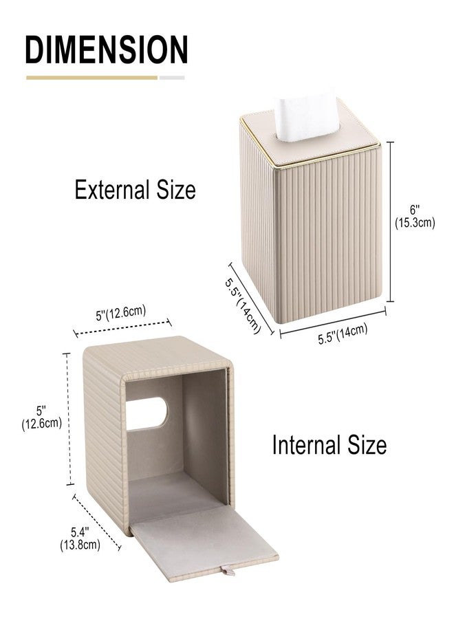 KINGFOM Square Tissue Box Cover, PU Leather Tissue Box Holder for Kleenexs with Magnetic Bottom Cover for Facial Tissues/Napkins, Office & Living Room Decor Box Beige - Image 3