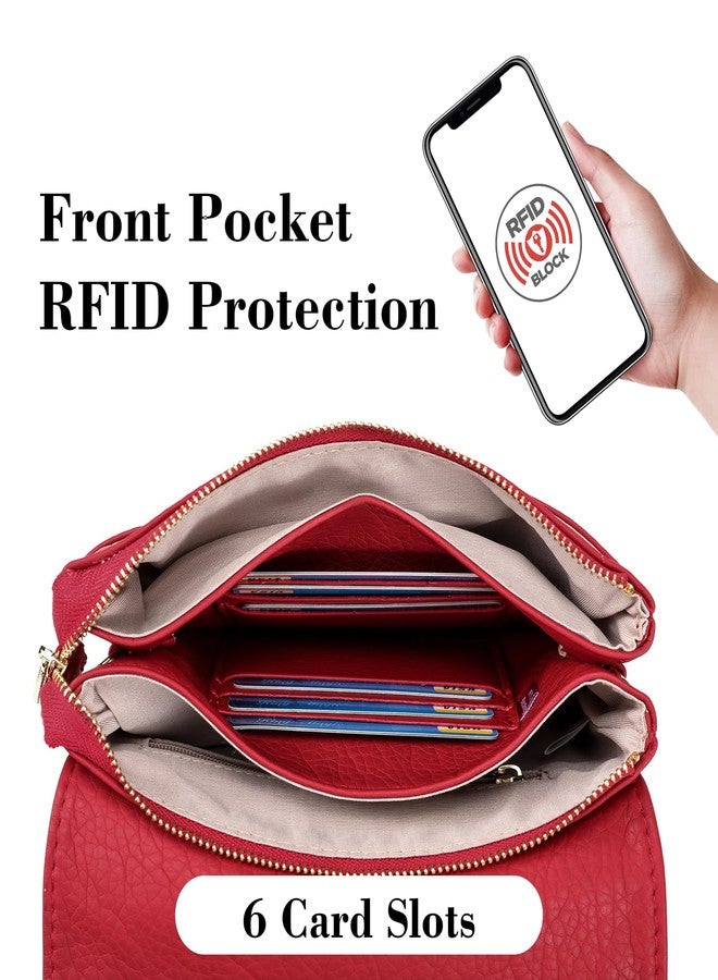ميني كات حقيبة صغيرة كروسبودي للنساء من مينيكات مزودة بتقنية حجب RFID، تحتوي على فتحات لبطاقات الائتمان ومحفظة للهاتف المحمول (أحمر - صغير) - Image 4