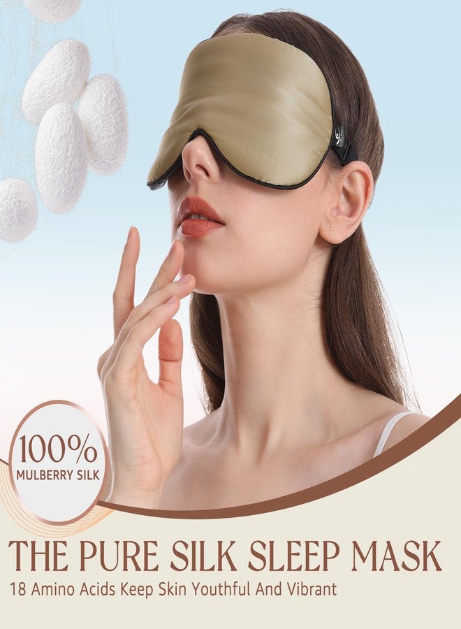 HiRui Silk Sleep Mask, 100% Natural Mulberry Silk of Double-Sided & Inner-Filling, Ultra-Smooth Soft, Adjustable Strap, Blocks Light for Night Sleeping, Travel, Office Naps - Gift Box (Khaki) - Image 3