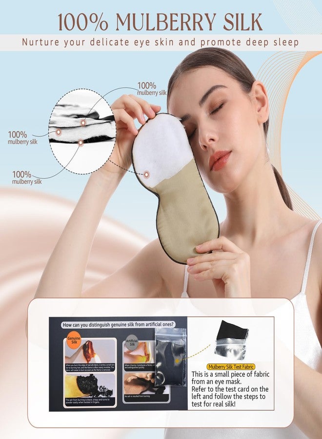 HiRui Silk Sleep Mask, 100% Natural Mulberry Silk of Double-Sided & Inner-Filling, Ultra-Smooth Soft, Adjustable Strap, Blocks Light for Night Sleeping, Travel, Office Naps - Gift Box (Khaki) - Image 2