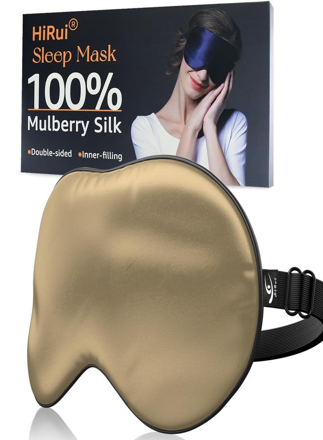HiRui Silk Sleep Mask, 100% Natural Mulberry Silk of Double-Sided & Inner-Filling, Ultra-Smooth Soft, Adjustable Strap, Blocks Light for Night Sleeping, Travel, Office Naps - Gift Box (Khaki) - Image 1