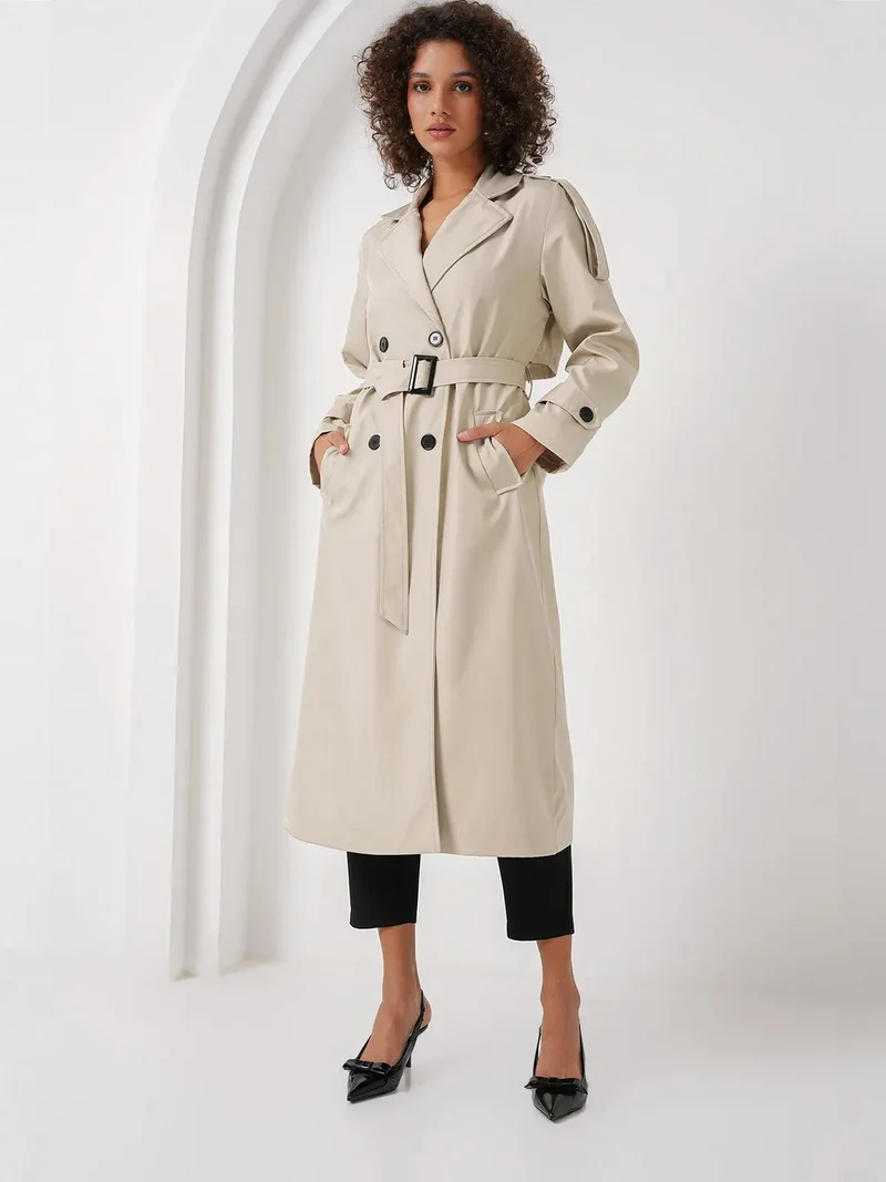 بيغ دارت معطف ترنش طويل بياقة مزدوجة من