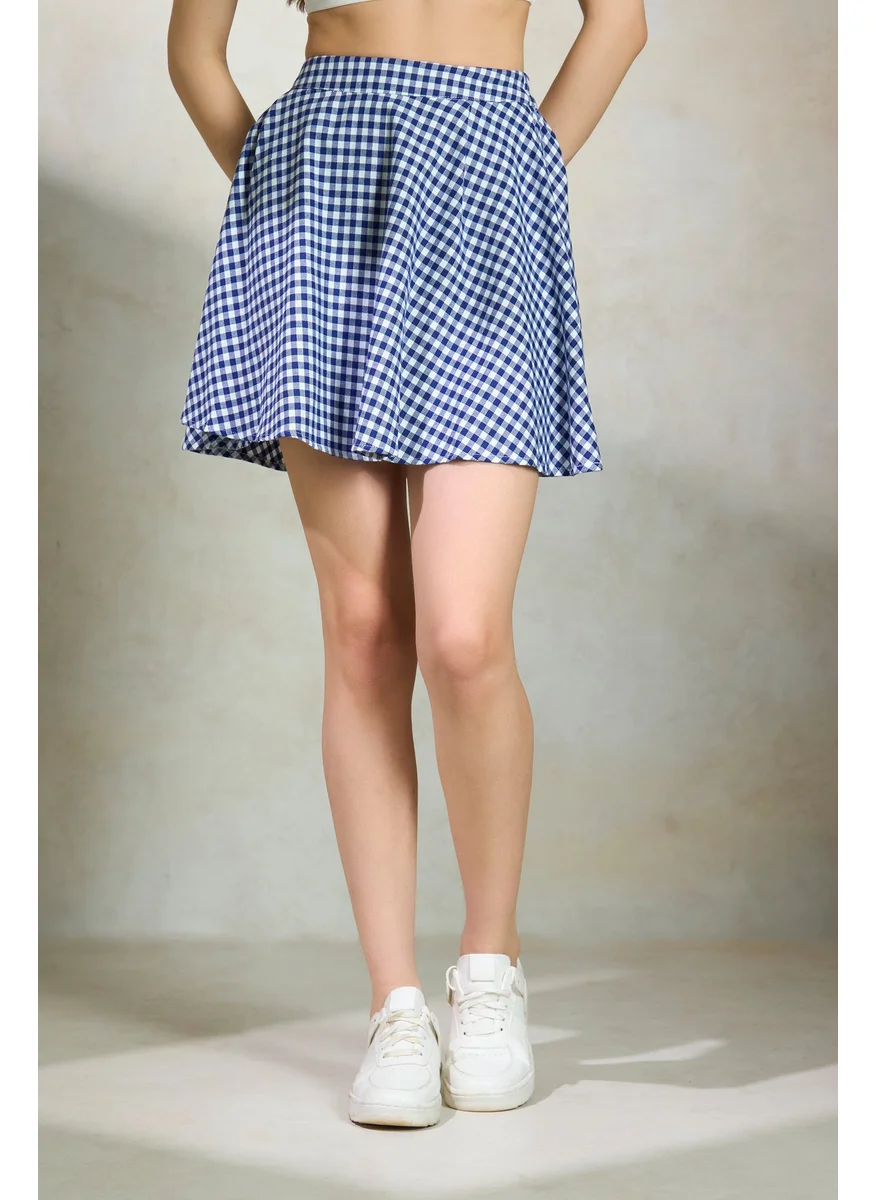 Virgio Virgio Checked Cotton A-Line Mini Skirt