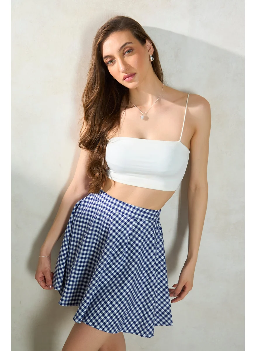 Virgio Virgio Checked Cotton A-Line Mini Skirt
